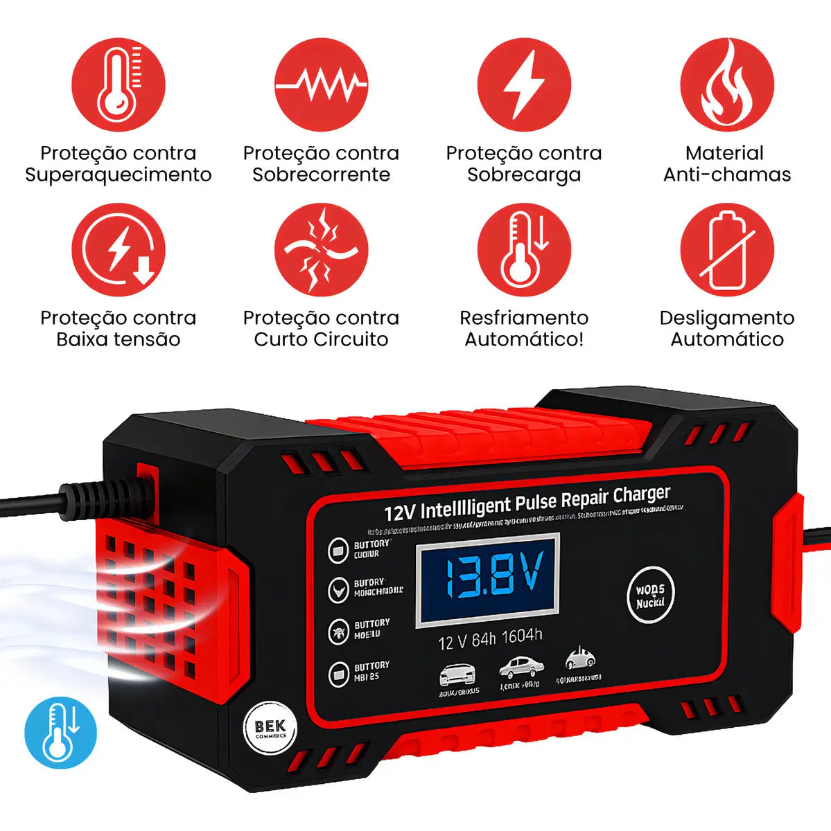 BekCharge Smart 12V 6A - Carregador Inteligente Bateria Bivolt