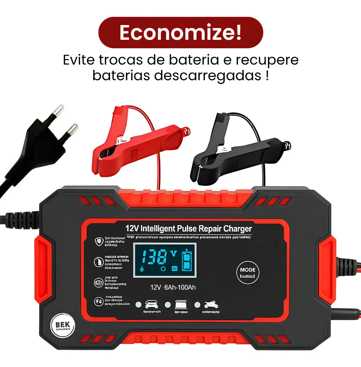 BekCharge Smart 12V 6A - Carregador Inteligente Bateria Bivolt