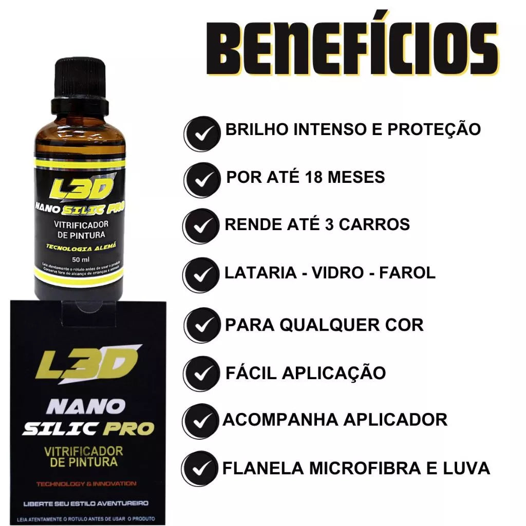 3 Vitrificadores Automotivo L3D - Brilho e Proteção