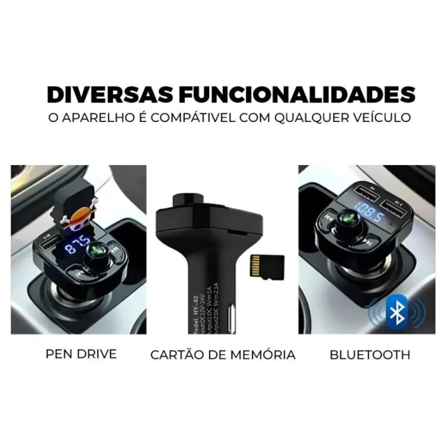 ConectaCar X8 - Adaptador veicular Bluetooth com FM, USB
