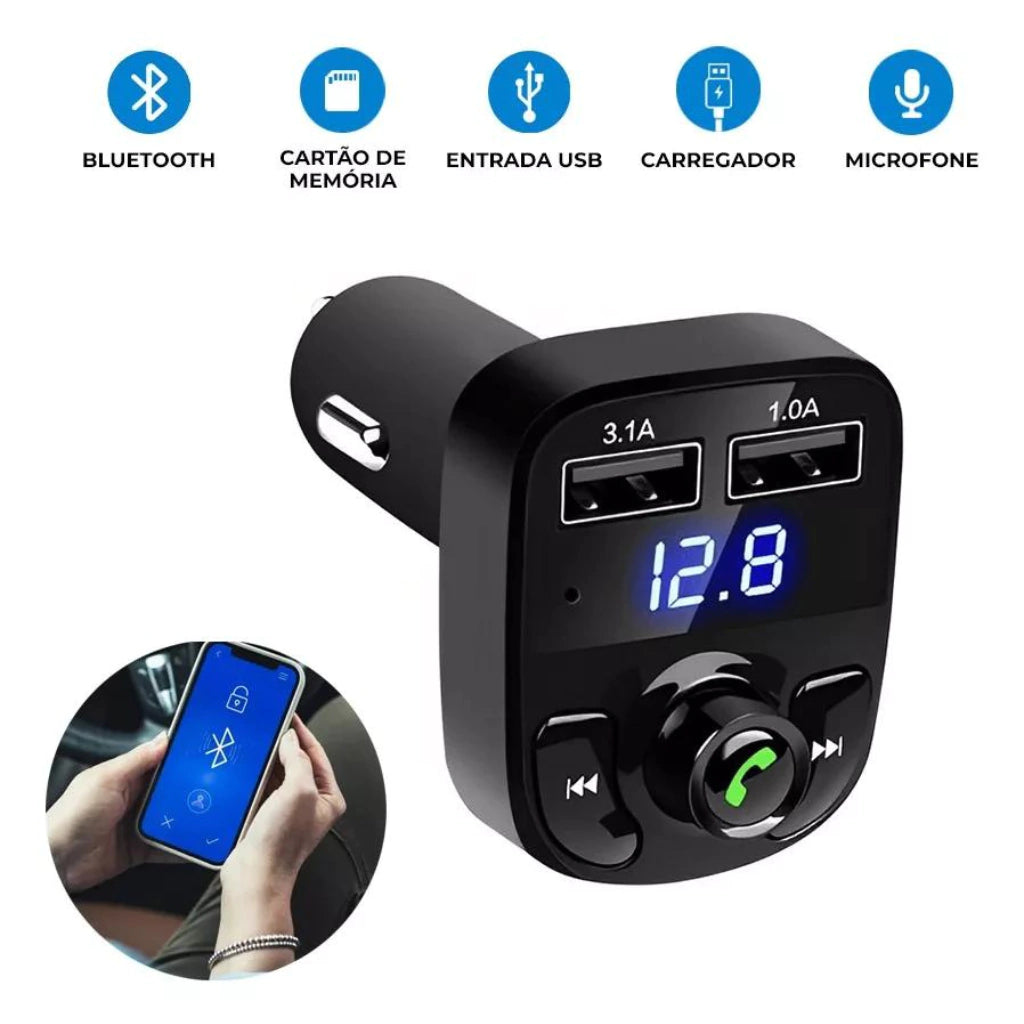 ConectaCar X8 - Adaptador veicular Bluetooth com FM, USB